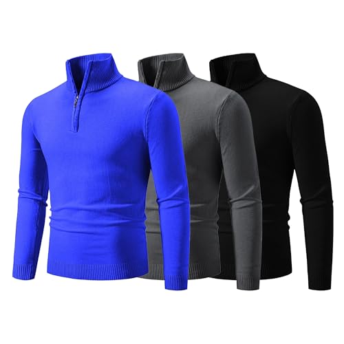 JEKE-DG Men's Comfort Slim Fit Thermal Pullover Mock Neck Solid Fashion Sweater Knitted Quarter Zip Basic Sweaters