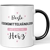 JUNIWORDS Tasse, Beste Lebensmittelhändlerin, mit ganz viel Herz, Schwarz (6052725)