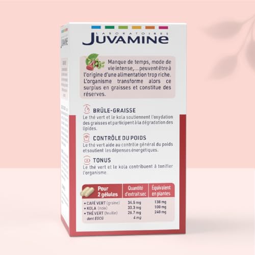 JUVAMINE - Brûle Graisse - Programme Minceur - Thé vert, Kola et Café Vert - Vegan - Aide au Contrôle Général du Poids - Contribue à Tonifier l'Organisme - 60 Gélules - Fabriqué en France – Image 3