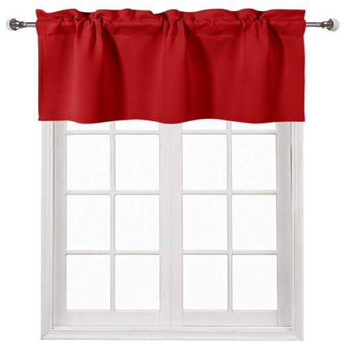 DWCN Red Rod Pocket Valance for Windows 36 x 16 Inch, 1 Panel