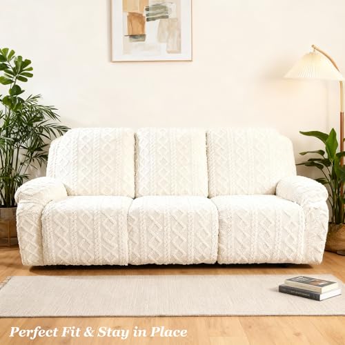 Image of JOKIVTOU Recliner Sofa Covers 8-Pieces Reclining Couch Slipcovers 3 Seater Stretch Recliner Furniture Protector with Elastic Bottom& Pocket, Soft Fitted Washable Stay in Place