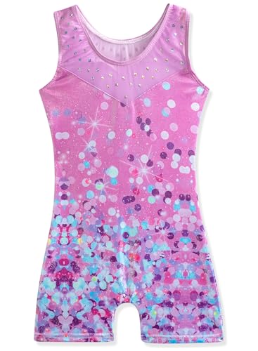 Image of HOZIY Leotards for Girls Gymnastics Kids Children Biketard Snowflake Ribbon Blue Purple Hot Pink Sparkle