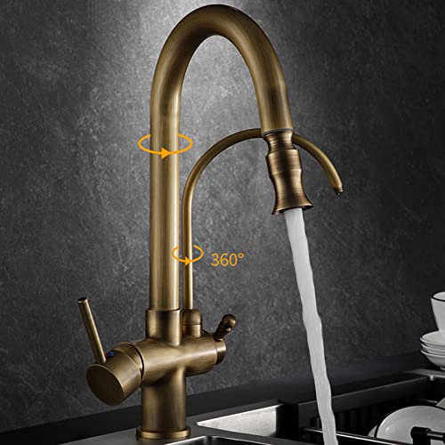 Robinet de cuisine 3 voies mitigeur laiton antique douchette design