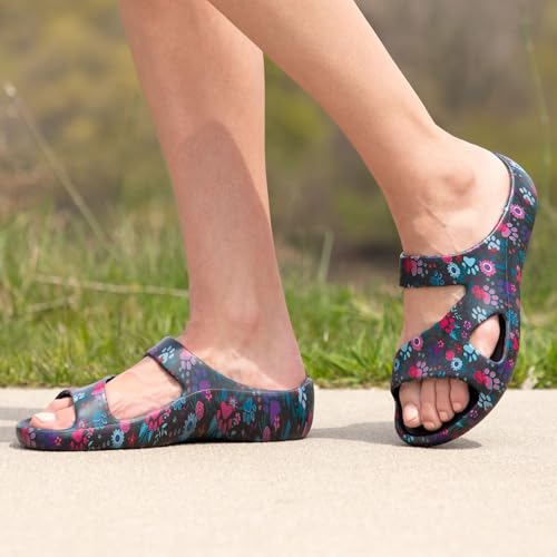 Image of GreaterGood Positively Inspired Womens Slide Sandals Lightweight Cushioned Slip On Comfortable Shower Shoes Quick Dry Durable, Beach, Pool, Travel, Walking Casual Slides Footwear
