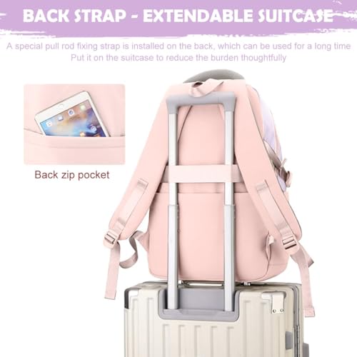 Image of TS WITH TECHSUN College Laptop Backpack for Women & Teens with Zipper Pouch | School Bag for Girls 13-14 Years | 18 Inch Book Backpack - Cute Accessory | Travel School Bag - Camping, Tuition, Coaching
