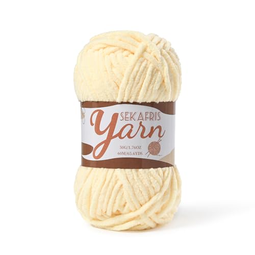 Image of Fluffy Velvet Yarn for Crocheting,Baby Blanket Yarn for Crocheting Soft,50g(65.6yds) Amigurumi Yarns,Plush Chenille Crochet Yarns,Puzzle Yarn for Crochet Weaving Craft(Yellowish)
