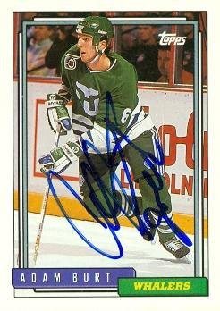 Autograph Warehouse 66880 Adam Burt Autographed Hockey Card Hartford Whalers 1992 Topps No. 283