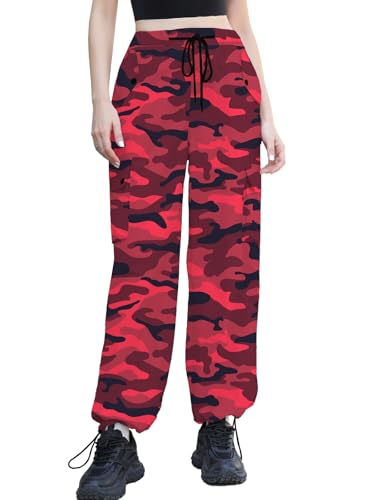 Image of Cromoncent Cargo Pants Girls & Women Parachute Pants Y2K Baggy Rave Clothes Waterproof with Pockets, 6 Years - 3XL