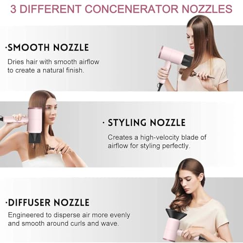 Image of Slopehill Professional Ionic Hair Dryer, Powerful 1800W Fast Drying Low Noise Blow Dryer with 2 Concentrator Nozzle 1 Diffuser Attachments for Home Salon Travel (Pottery Pink and Rose Gold)