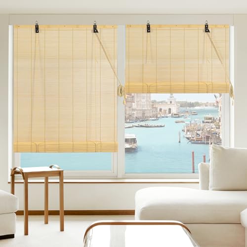 Cy.curtain bright Estor de Bambú Enrollable para Interiores, Cortina Persiana de Madera, Protección Solar y Privacidad, para Ventana y Puerta 90x220