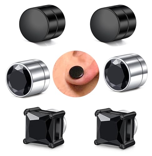 MODRSA Fake Diamond Stud Earrings For Men - Non Piercing, Black