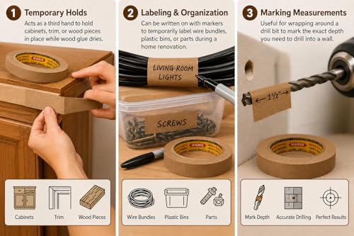 Image of Mario Brown Masking Tape - 20 Meter Length, 6mm Width - High Strength Tape for Fine Detail Painting & Craft Work - Clean Removal - Pack of 2 Rolls