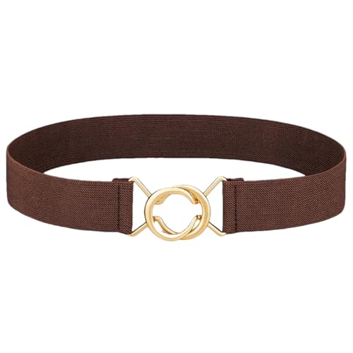 YTR6TW Modischer, dehnbarer Gürtel für Damen, schlichtes Kleid, schlankmachender Gürtel, runder Schnallenbund, coffee, 68 cm