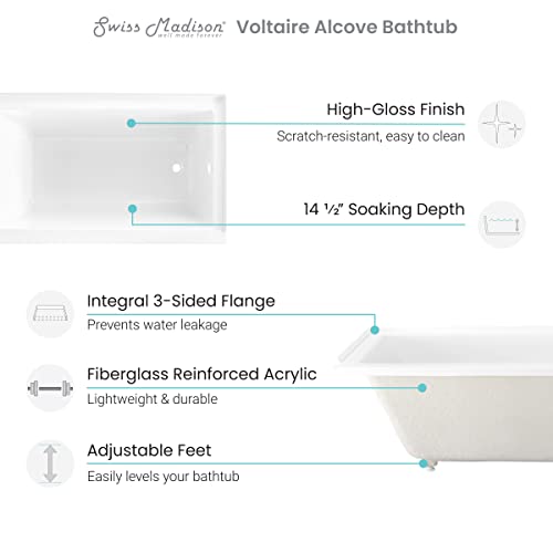 Image of Swiss Madison Voltaire 60 inch x 30 inch Left-Hand Drain Alcove Bathtub
