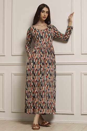 Image of BIBA Women Cotton Blend Flared Printed Dress