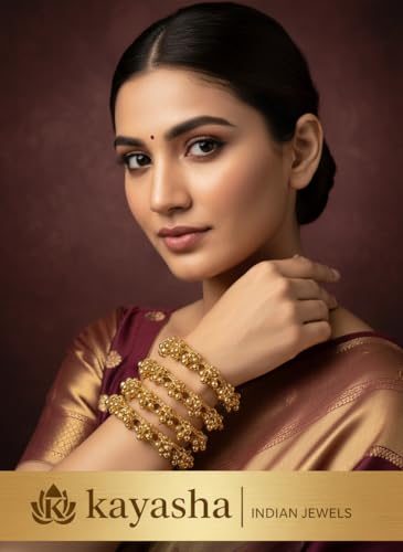 Image of Kashmiri Ghungroo Bangles Set of 4 for Women | American Diamond Stone Gold Tone Chudi | Traditional Ethnic Jewellery for Wedding, Bridal, Daily Wear & Festivals