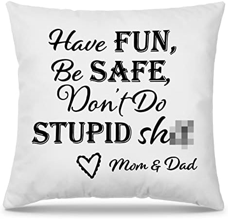 Mingnei Have Fun Be Safe Don't Do Stupid Throw Pillow Covers College Dorm Cushion Cover, Funny Graduation Gifts Home Couch Sofa Living Room Bed Decorative Pillow Cases 18 x 18 Pillowcase