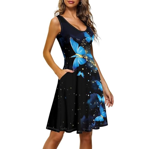 Image of TOADDITDO Womens Summer Sleeveless Tank Dress with 2 Side Pockets XS-4XL Plus Size