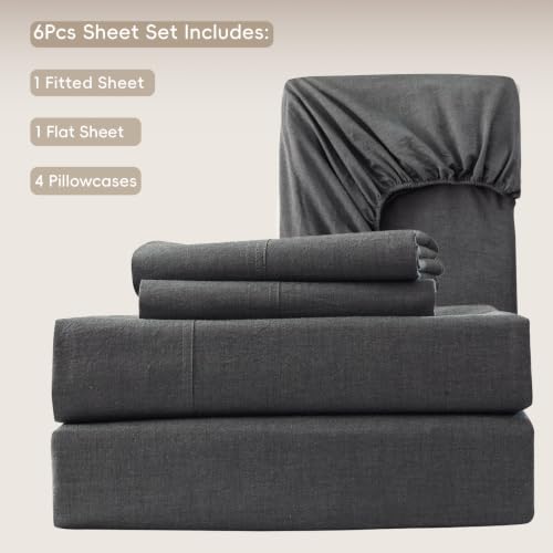 Image of MooMee Sheet Set 100% Washed Cotton Linen-Like Extra Deep Pocket Queen | Relaxed Linen-like Texture. Soft, Breathable & Lightweight Comfort. 15-19 inch Extra Deep Pocket with All-around Elastic
