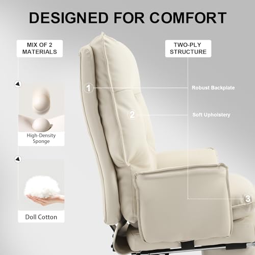 Image of Reclining Big and Tall Office Chair with Footrest, White