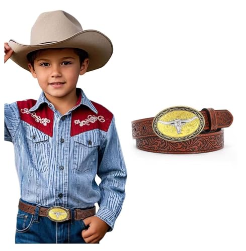 Kids Leather Belt Boys Girls Western Cowgirl Genuine Leather Belt for Jeans Dresses Gift - Adjustable Buckle