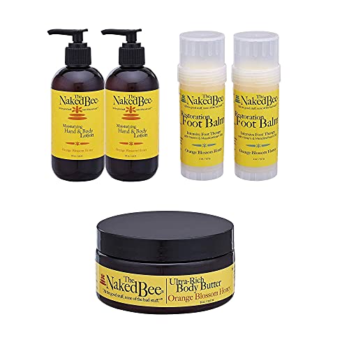 The Naked Bee Orange Blossom Honey Restoration Foot Balm 2oz + The Naked Bee Orange Blossom Honey Hand & Body Lotion 8oz + The Naked Bee Orange Blossom Honey Ultra-Rich Body Butter 8oz