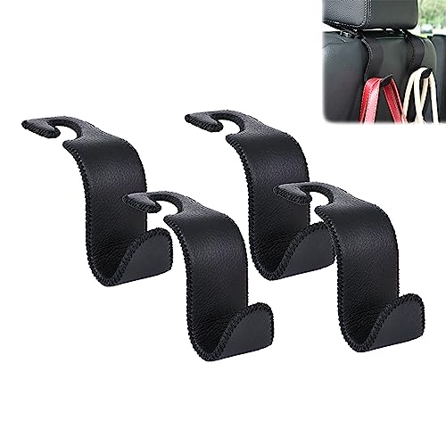 Amooca Car Seat Headrest Hook Universal Vehicle Storage Hanger Leather with Metal Car Seat Back Organizer for Handbag Purse Coat Black 4 Pack