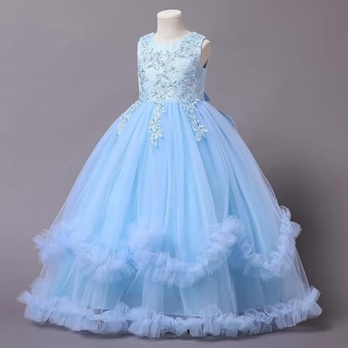 REXREII Flower Girls Embroidered Lace Wedding Tulle Dress Sleeveless Pageant Birthday Party Communion Evening Long Gown2