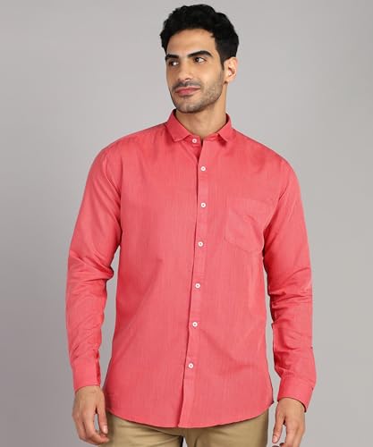 Image of MILDIN Men's Pure Cotton Striped Printed Shirt with Spread Collared Neck Full Sleeve Curved Hemline Button Closure and Regular Fit | Shirt for Man