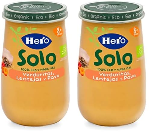 Hero Solo Tarrito de Verduritas, Lentejas y Pavo Ecológicos, 190g (Paquete de 2)