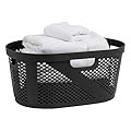 Mind Reader 40L Laundry Basket, Clothes Hamper, Premium Wicker Design, Plastic, 23"L x 14.5"W x 10.5"H, Black