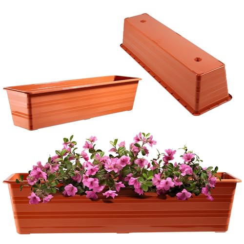 KADAX Fioriera da 60 cm in terracotta, vaso da balcone in plastica, contenitore per piante resistente alle intemperie, vaso da fiori, fioriera per balcone e ringhiera per fiori ed erbe
