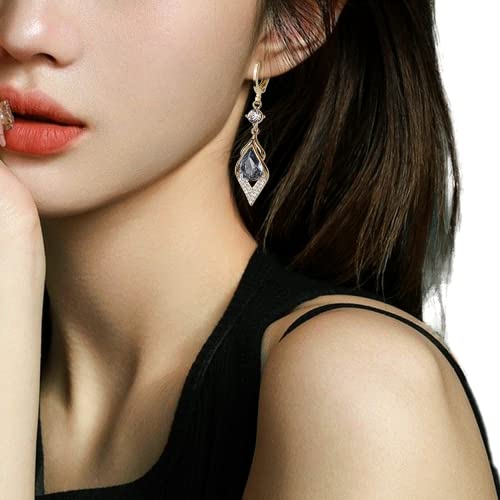 Sonateomber Light Blue Crystal Birthstone Drop Dangle Earrings for Women Sparkly Elegant Gemstone Teardrop Dangly Gold Leverback Small Hoop Infinity Wedding Prom Jewelry Gift - Image 2