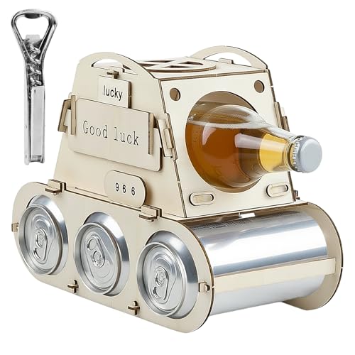 Ziyonix Botellero Madera Tanques 26.5X14.5X19.5CM, con un Abridor de Botellas, Estante de Hecho a Mano, Soporte para Botellero para Bar, Cumpleaños Hombre y Amantes de la Cerveza