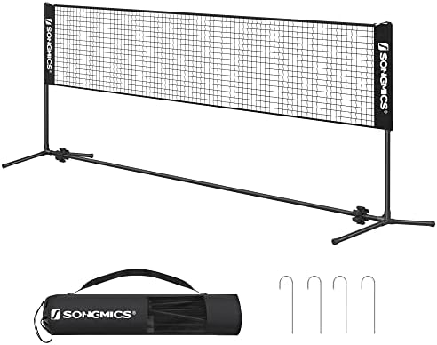 SONGMICS 10 ft Portable Badminton Net, Beach Volleyball Net for Backyard, Junior Tennis Pickleball Net, with Height Adjustable Poles, for Patio Park Outdoors, Black USYQ300HV1
