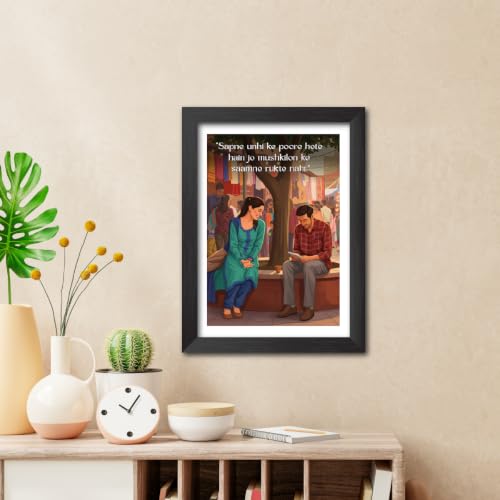 Image of TenorArts 12th Fail Quotes Poster Bollywood Movie Vector Art Vector Art Posters Photo Framed Painting With Black Wooden Textures (12inches x 9inches)