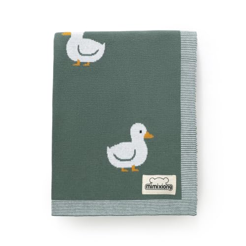 Image of mimixiong Baby Blanket Knit Receiving Boys Girls Blanket Soft Cotton Neutral Blanke for Swaddle Crib Stroller with Cute Sheep (Deep Green-Duck, 30x40 Inch (Pack of 1))