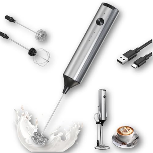 Vinventure Rechargeable Milk Frother Handheld with Stand 2-in-1 Electric Whisk of 3-speed for Coffee Matcha Beating Egg and Whipped Cream Rechargeable Handheld Drink Mixer Gift for Christmas