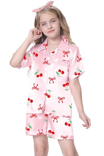 Image of Girls & Womens Satin Pajamas Set, Silk Button-Down Sleepwear 2 Piece Nightwear, 3 Years - Women XXL