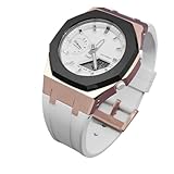 Gen 5 GMA-S2100 ステンレススチールケース フッ素ゴムストラップ Gma s2100 交換用アクセサリーに適しています(ローズB ホワイト)