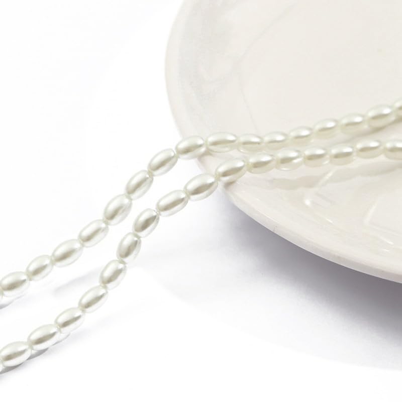 1 Roll Oval Pearl Beads String Chain White Glass Pearl Beads Strands for DIY Jewlery Making,Crafting,5 * 7mm