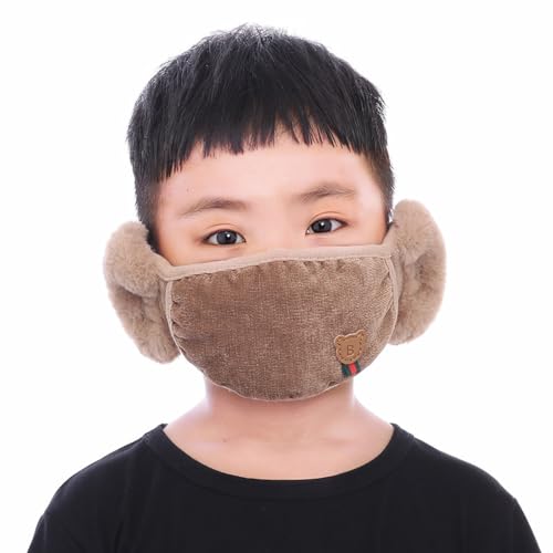 Kids Winter Warm Windproof Mask with Fluffy Ear Covers - Thick Dustproof Breathable Mouth Cover Half Face Earflaps - Main Image