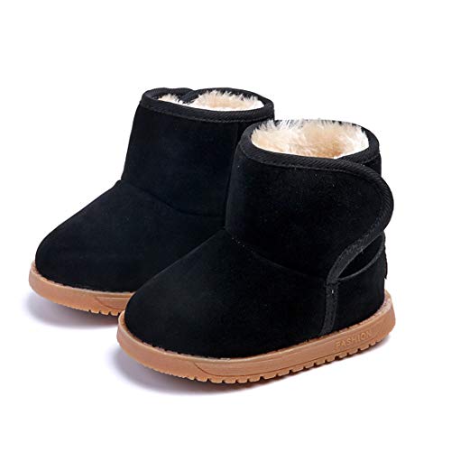 EISHOW Winter Warm Snow Boots for Toddler Baby Boy Girl Rubber Sole Fur Liner Snow Bootie Cute Infant Outdoor Shoes (Black,Age:1-2T)