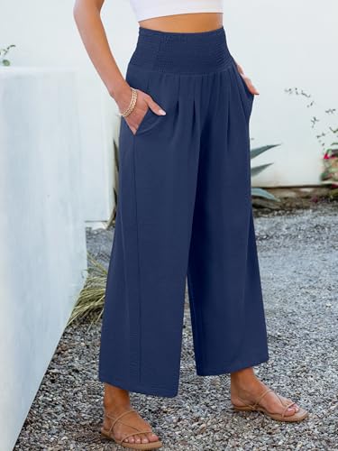 Image of ANRABESS Womens Wide Leg Palazzo Pants with Pockets | Lightweight Breathable High Waisted Pants, Beach Vacation Flowy, Lounge & Casual Summer Trousers