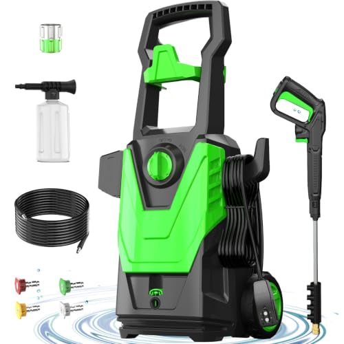 4800PSI PowerWasher with 20FT Hose, 35FT Cord, 4 Quick Nozzles, Foam Cannon for Car, Lane, Patio Cleaning, Hydro Jet Pressure Hose Water Wand for Gutter Patio Car Garden Window, Green