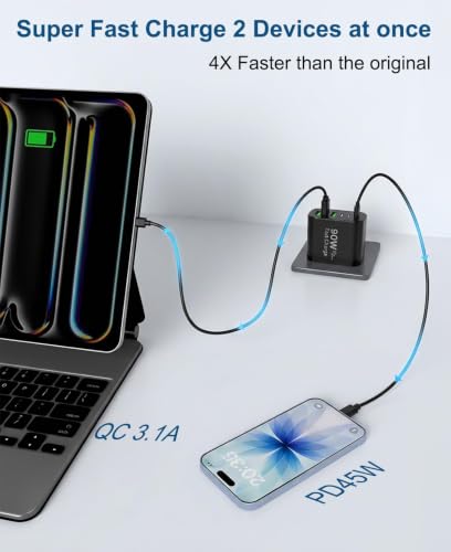 Image of 90W GaN USB C Charger Block [2 Pack],6-Port USB C Wall Charger Fast Charging 45W PD Power Adapter for MacBook Air /iPad Pro /iPhone 17Pro Max /Samsung Galaxy S24 Ultra /Tabs for Home Travel (Black, Two)