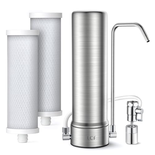 LCF Upgrade Countertop Water Filter, 𝐒𝐢𝐥𝐯𝐞𝐫 𝐈𝐨𝐧𝐬 Enhanced 6-Stage Stainless Steel Water Filter for Sink Faucet, Reduces Heavy Metals, Bad Taste & 99% Chlorine, 16,000 Gallons(2 Filters)