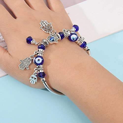 Image of VIEN Blue Beads Evil Eyes Bracelet Hamsa Hand of Fatima Lucky Charm Bracelet