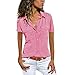 VEMOW Blusas Camisetas Mujeres Manga Corta Suelta Manga Corta Cuello Bolsillos Botones Tops(Rosado,S)