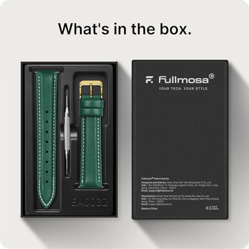 Image of Fullmosa 22mm Quick Release Leather Watch Band for Garmin Samsung Galaxy | Strap for Garmin Vivoactive 4 45mm,Garmin Venu 4(45mm) /Venu 3 /Venu 2,Samsung Galaxy Women Men, Dark Green&Golden Buckle